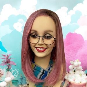 Pink rooted color wig, lace front and lace part, HD fiber